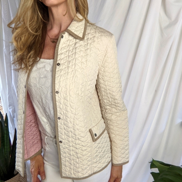 SIGRID OLSEN SPORT | Quilted Jacket | Cream Tan Trim | Size Medium - Picture 3 of 16